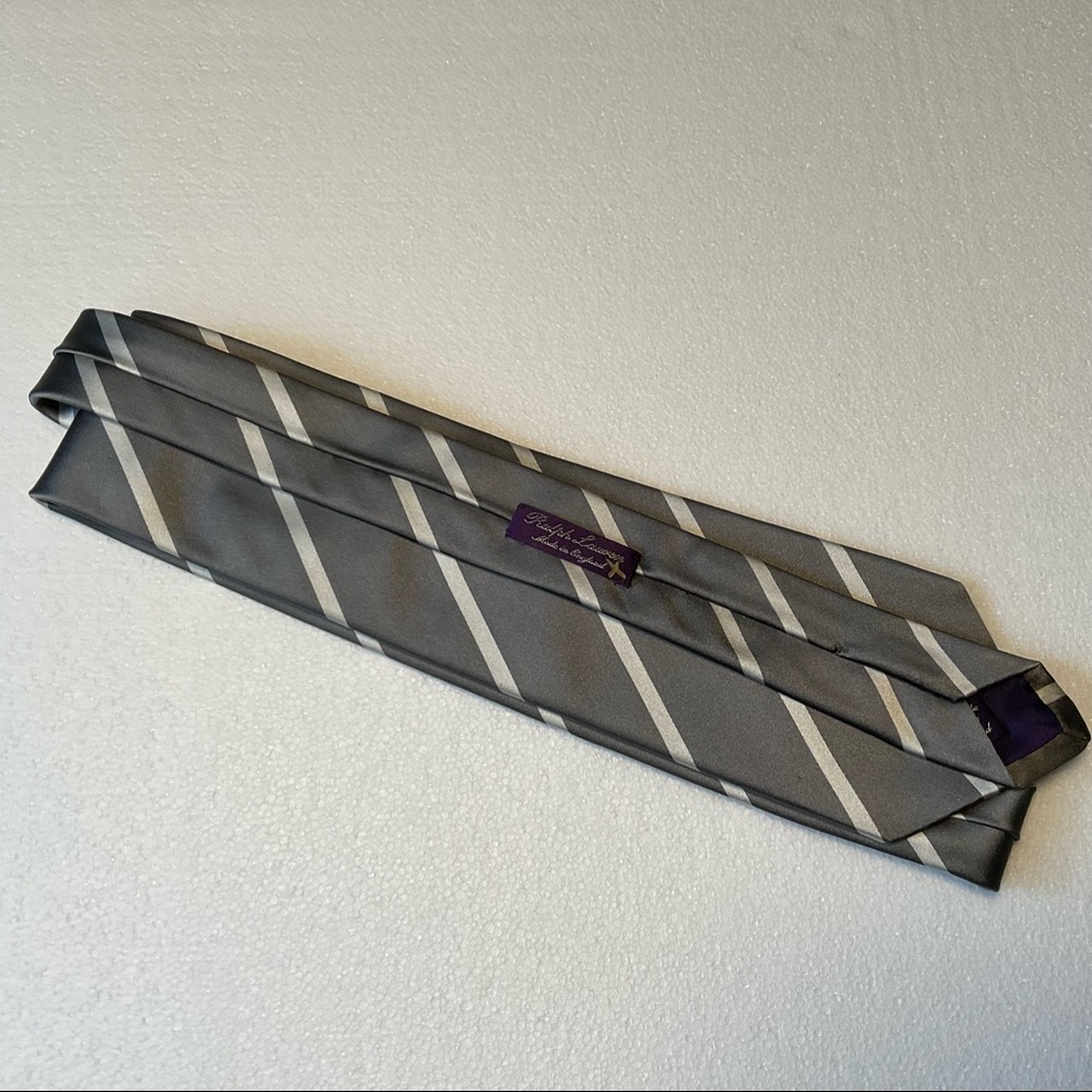 Ralph Lauren Purple Label silver and white Striped Tie - Picture 2 of 3